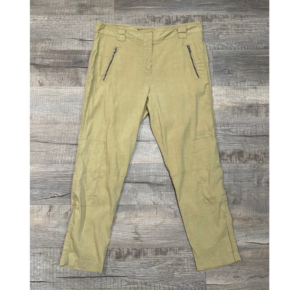 Theory Linen Blend Straight Leg Ankle Pants Size 12 Professional Work Tan Brown